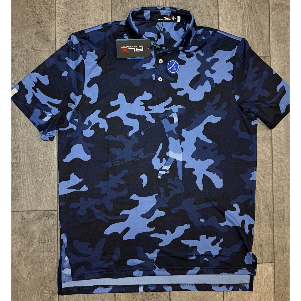 RLX Ralph Lauren Polo Performance Golf Shirt Blue Camo Mens Medium NWT